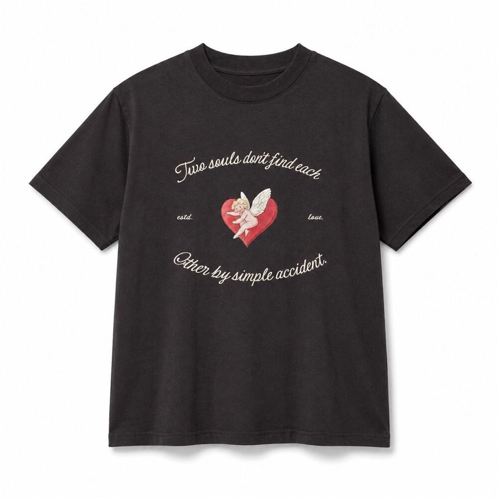 HAY Bangkok Cherub Heart Graphic Tee Medium Charcoal Romantic T-Shirt New